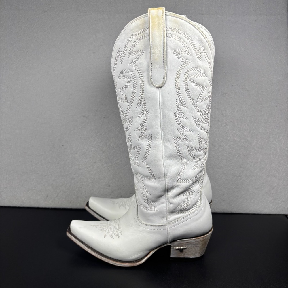 Lane Boots Smokeshow White Leather Cowboy Boots Turquoise Sole Snip Toe Size 7